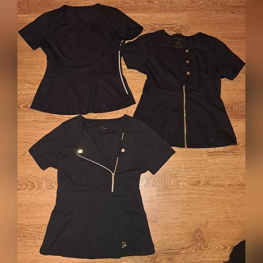 Jaanuu Black Women's Scrub Tops Tops Bundle Zippers Buttons Pleats
